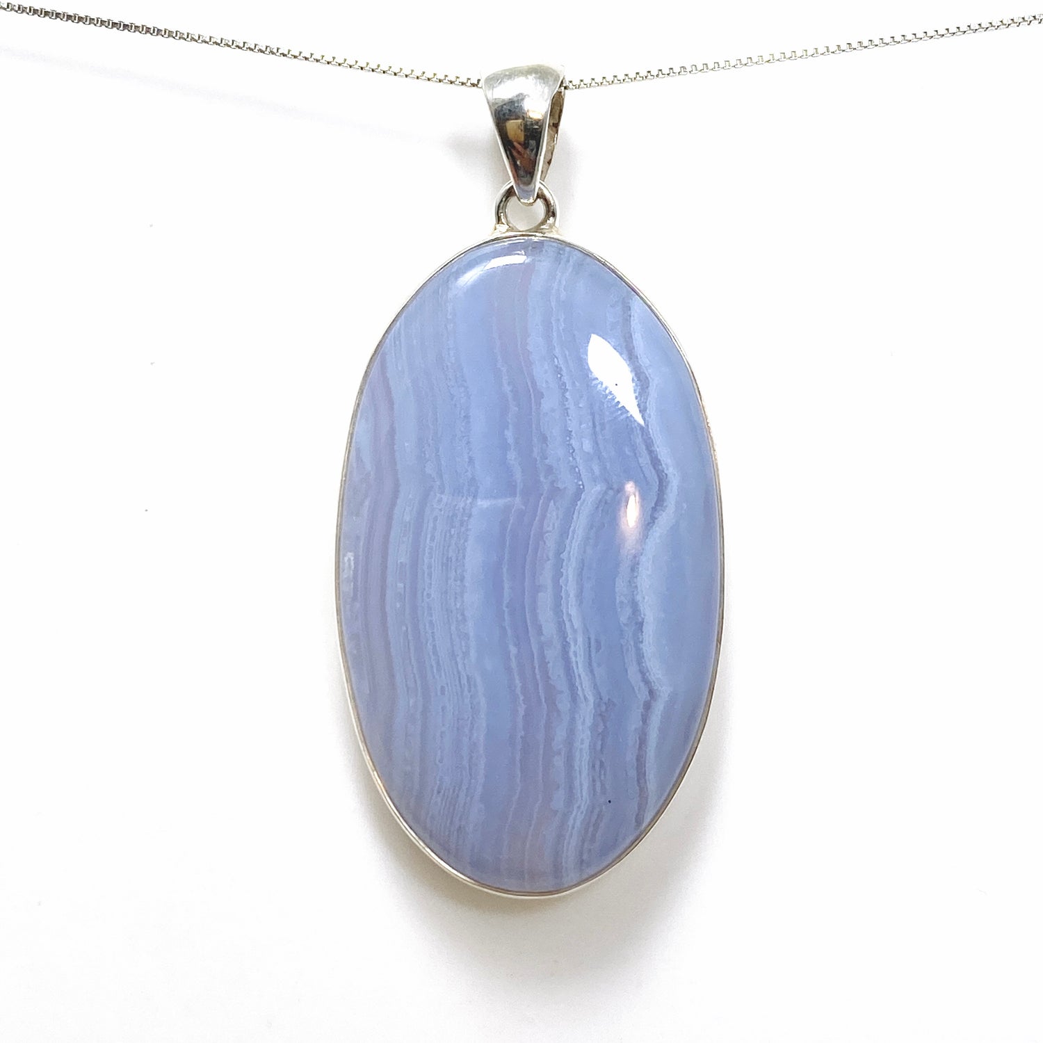 Blue Lace Agate Oval Cabochon Pendant KPGJ4825