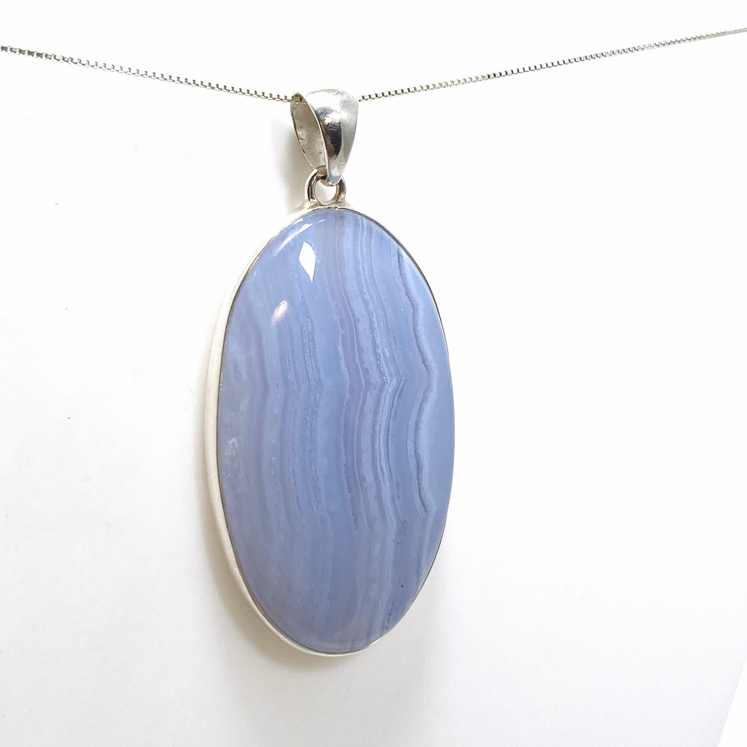 Blue Lace Agate Oval Cabochon Pendant KPGJ4825