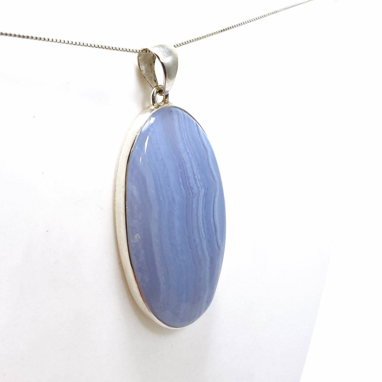 Blue Lace Agate Oval Cabochon Pendant KPGJ4825
