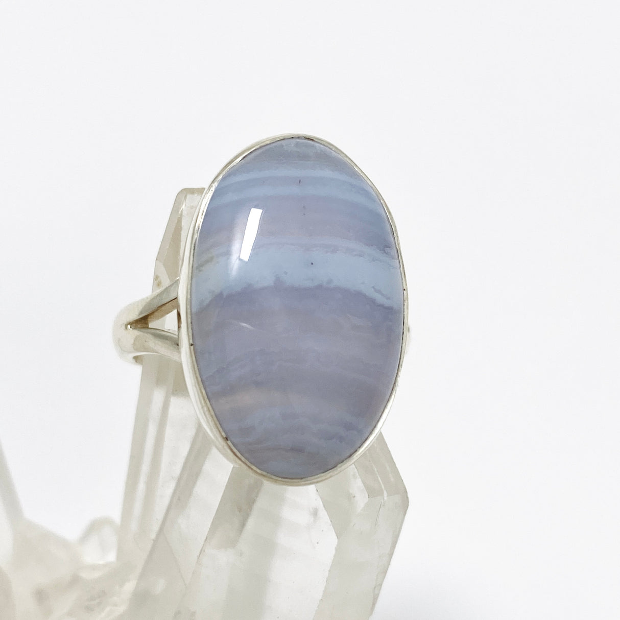 Blue Lace Agate Oval Cabochon Ring Size 8 KRGJ3377