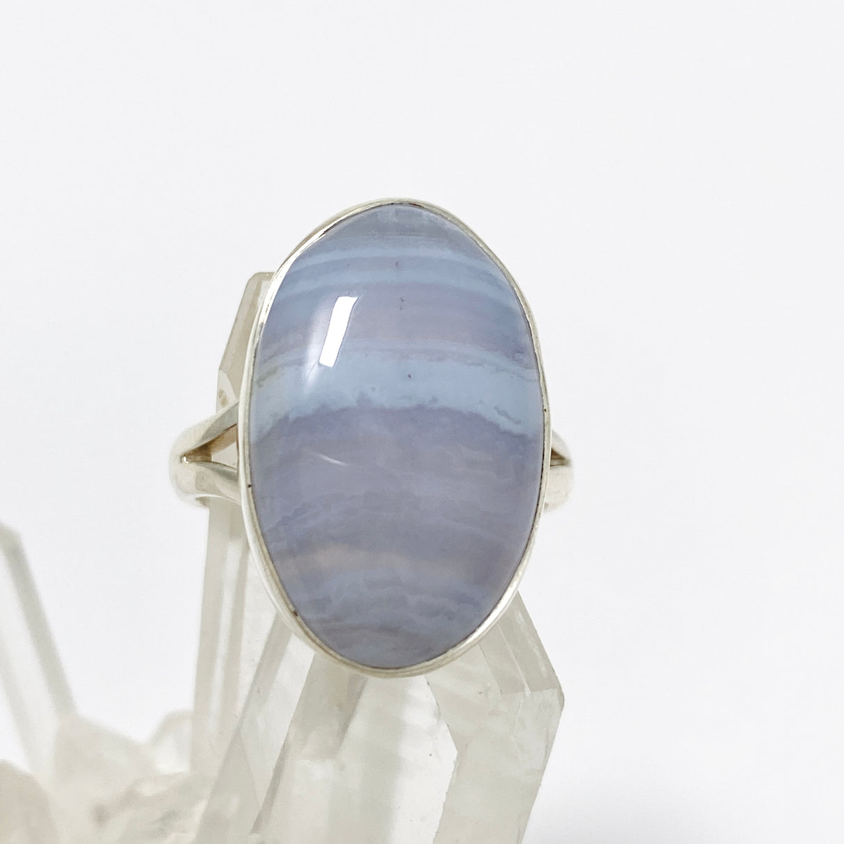 Blue Lace Agate Oval Cabochon Ring Size 8 KRGJ3377