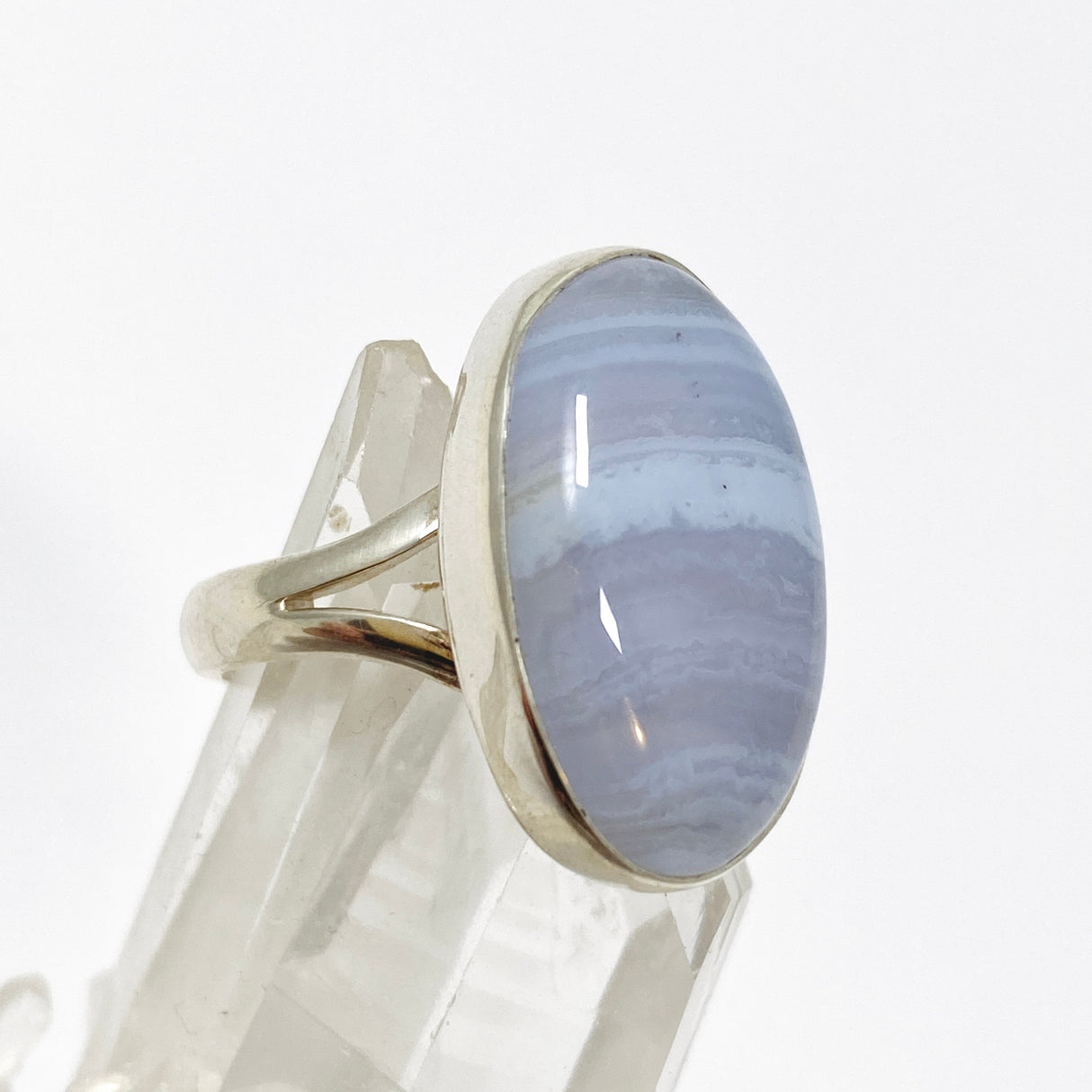 Blue Lace Agate Oval Cabochon Ring Size 8 KRGJ3377