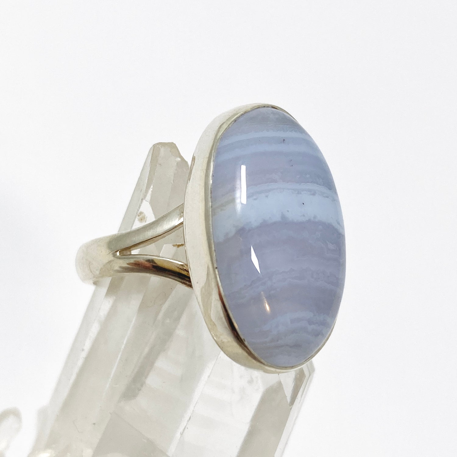 Blue Lace Agate Oval Cabochon Ring Size 8 KRGJ3377