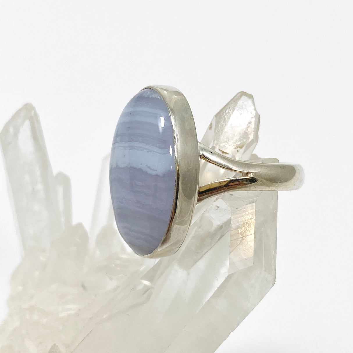 Blue Lace Agate Oval Cabochon Ring Size 8 KRGJ3377