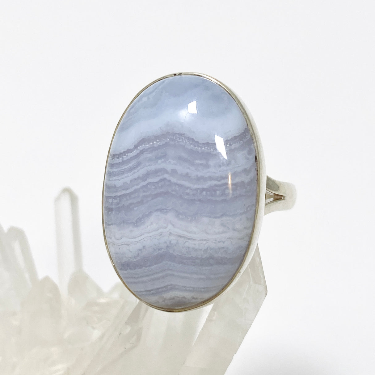 Blue Lace Agate Oval Cabochon Ring Size 9 KRGJ3376