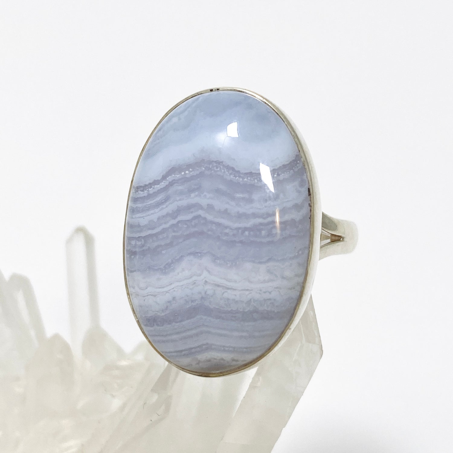 Blue Lace Agate Oval Cabochon Ring Size 9 KRGJ3376