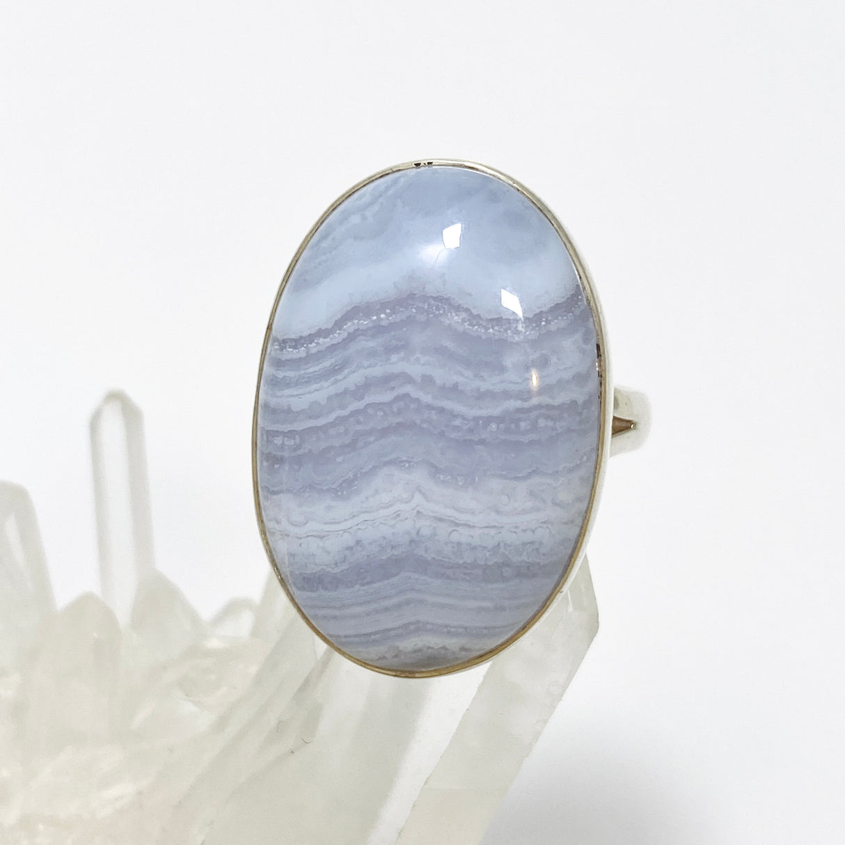 Blue Lace Agate Oval Cabochon Ring Size 9 KRGJ3376