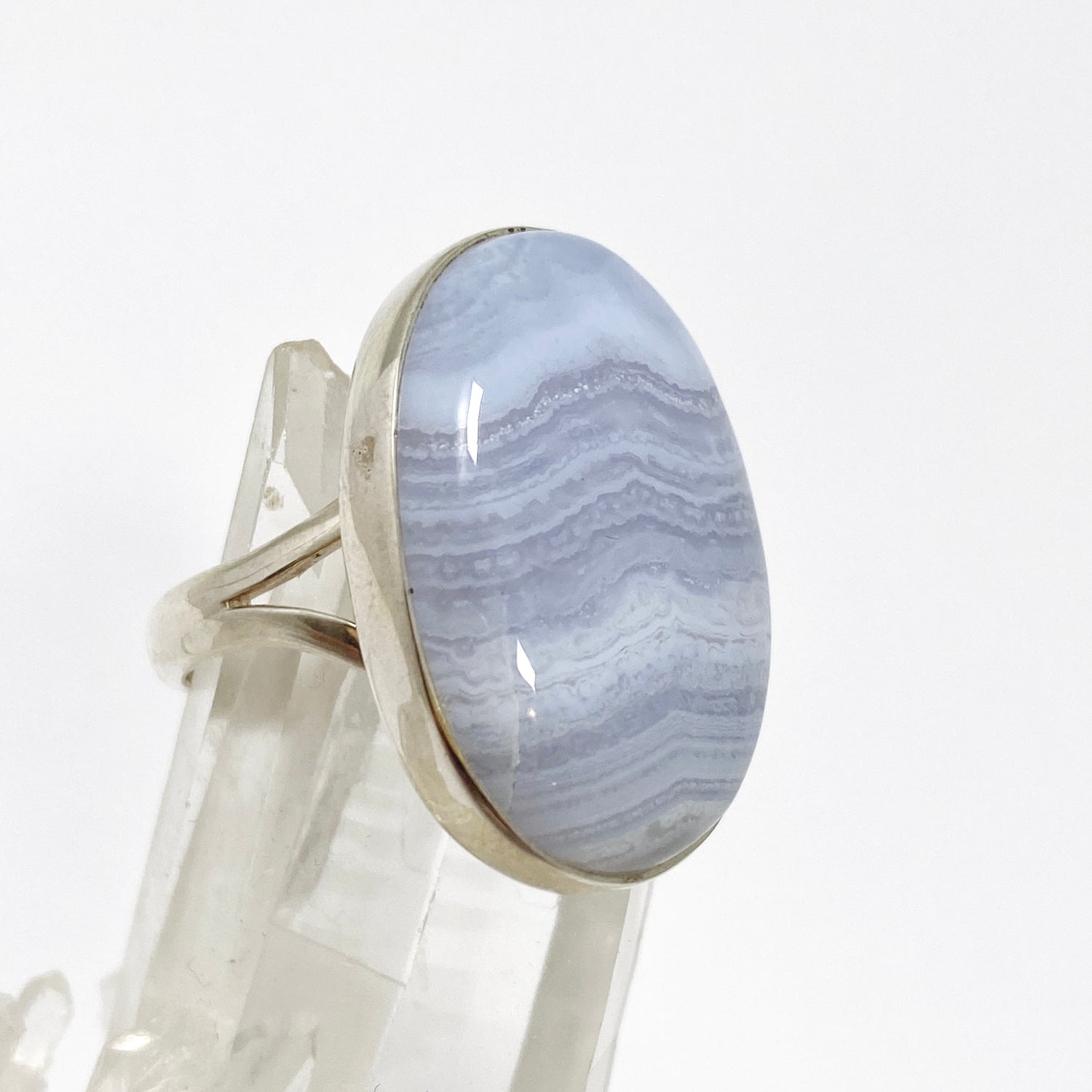 Blue Lace Agate Oval Cabochon Ring Size 9 KRGJ3376