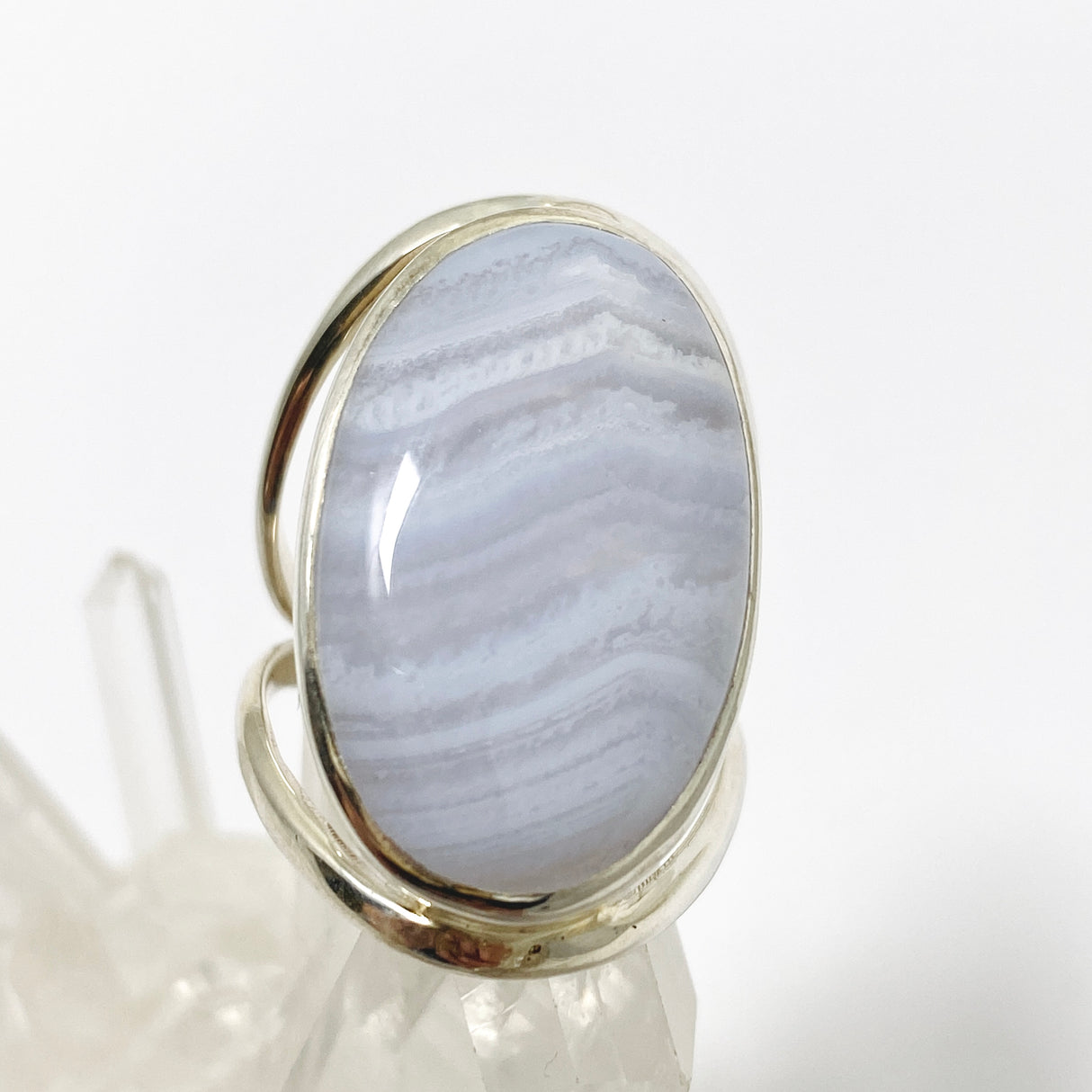 Blue Lace Agate Oval Cabochon Split Band Ring Size 7 KRGJ3378