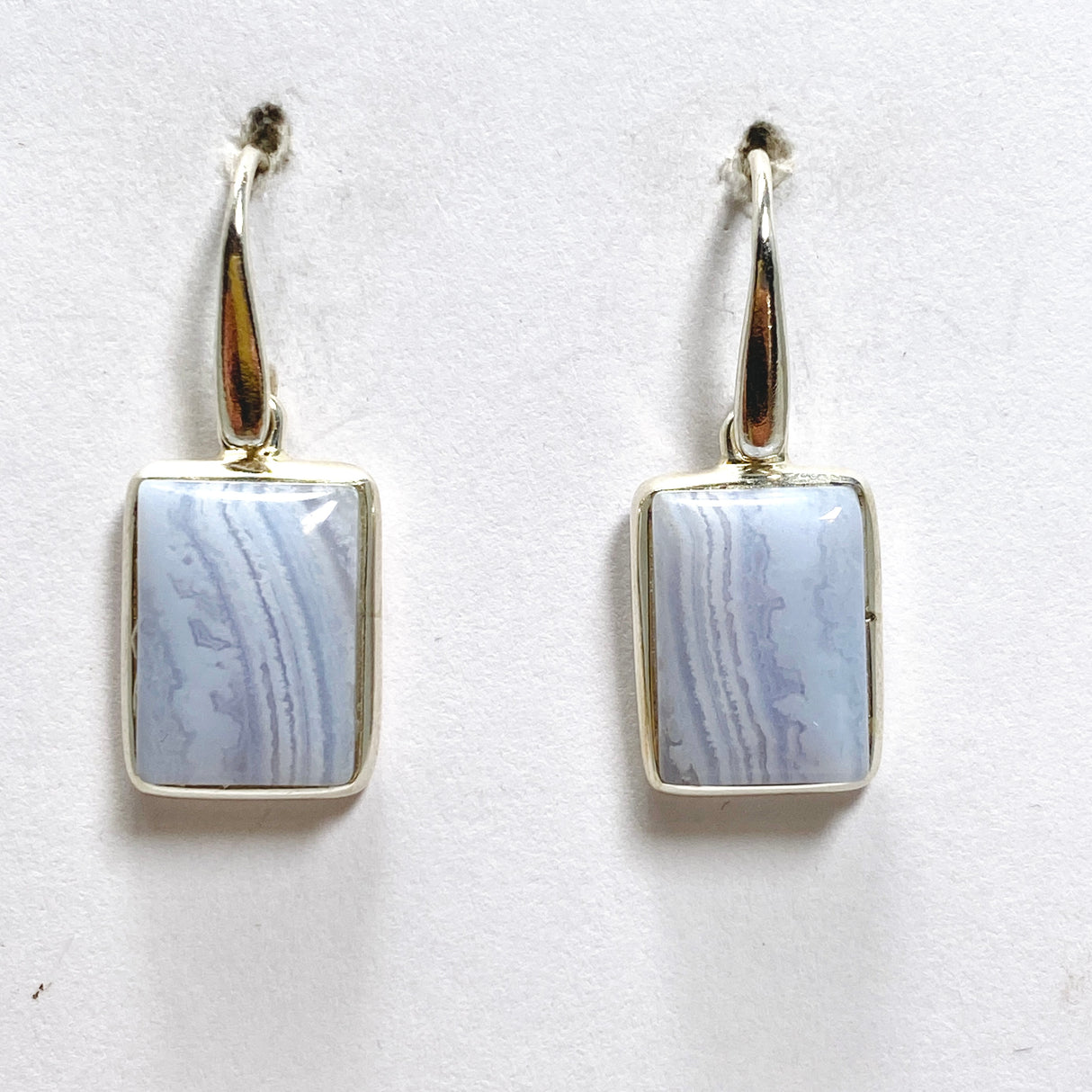 Blue Lace Agate Rectangular Cabochon Earrings PEGJ206
