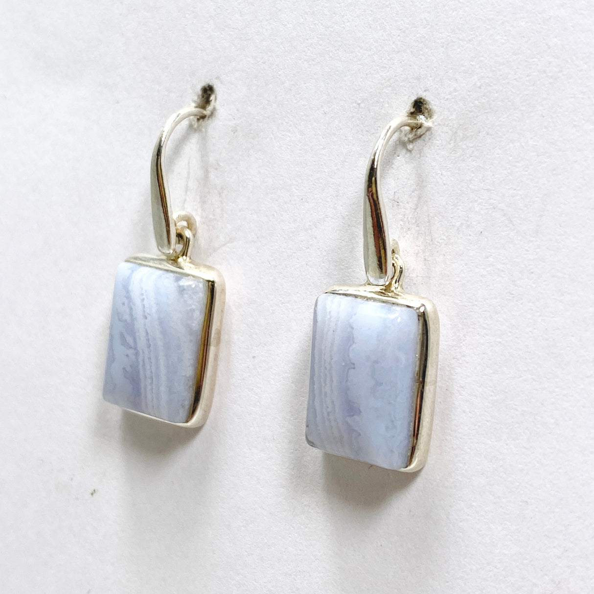 Blue Lace Agate Rectangular Cabochon Earrings PEGJ206