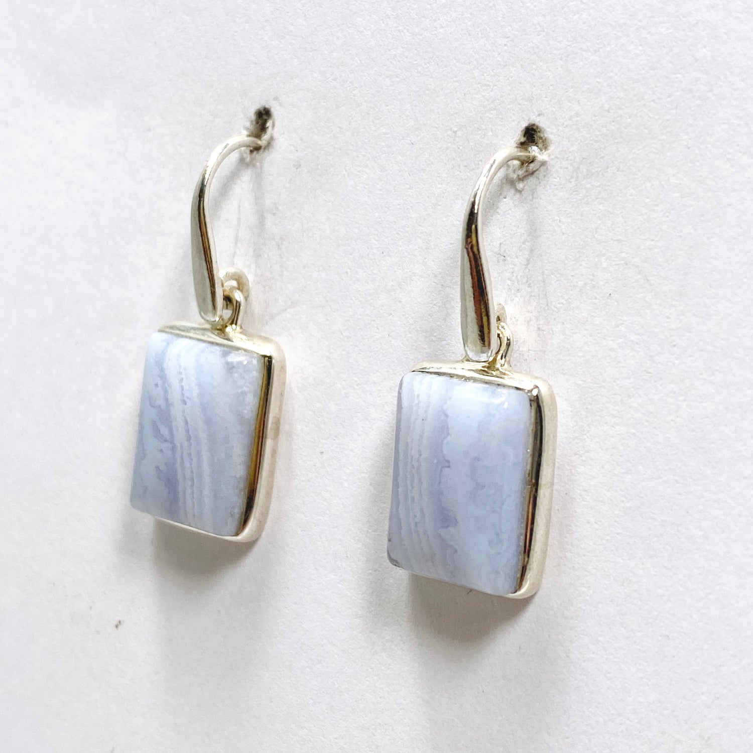 Blue Lace Agate Rectangular Cabochon Earrings PEGJ206