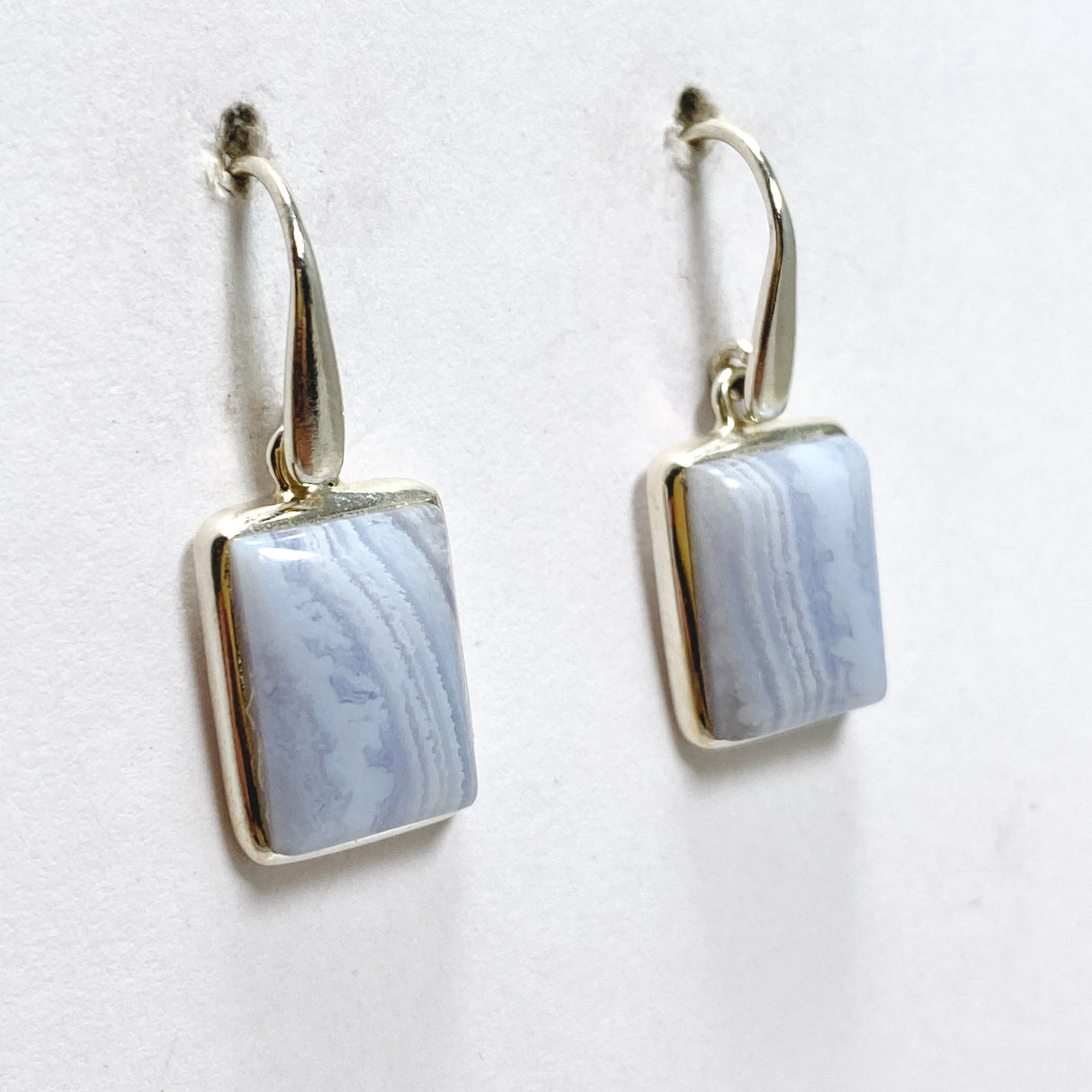 Blue Lace Agate Rectangular Cabochon Earrings PEGJ206