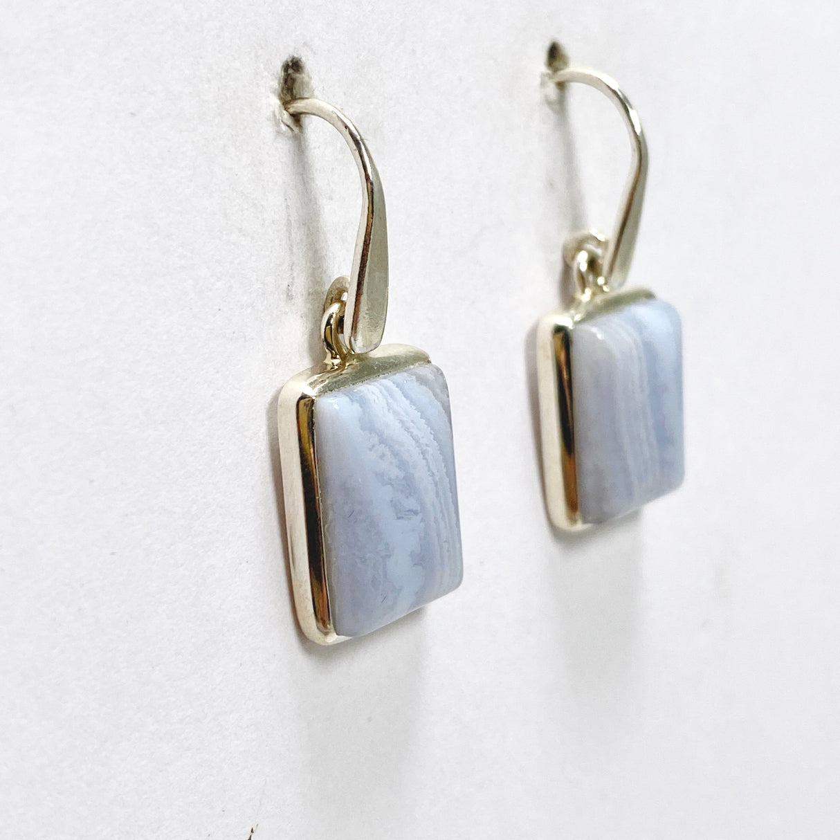 Blue Lace Agate Rectangular Cabochon Earrings PEGJ206
