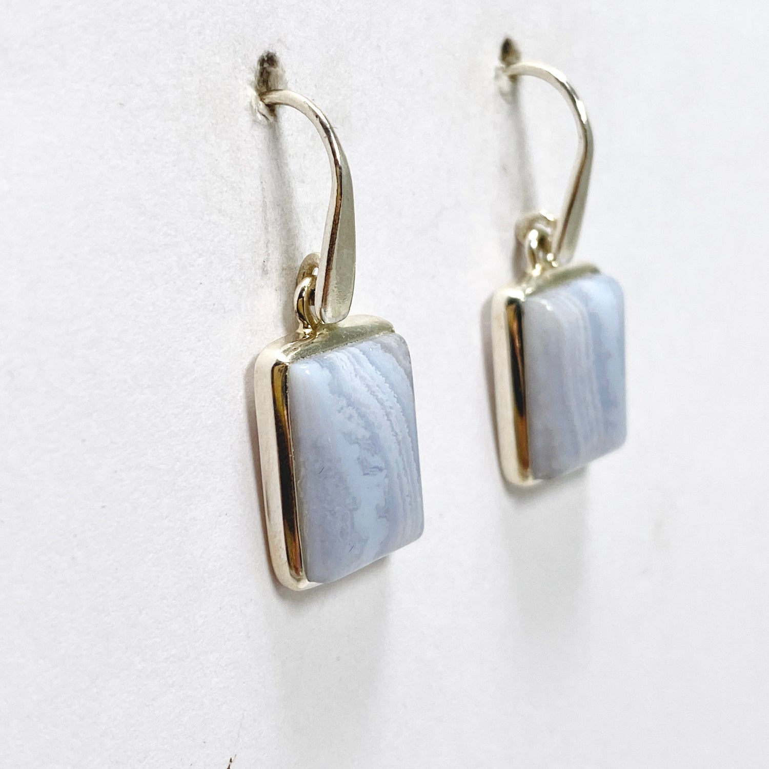 Blue Lace Agate Rectangular Cabochon Earrings PEGJ206