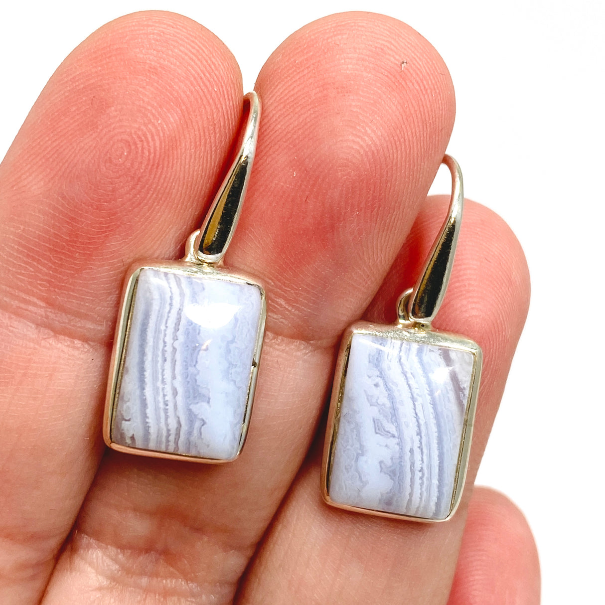 Blue Lace Agate Rectangular Cabochon Earrings PEGJ206