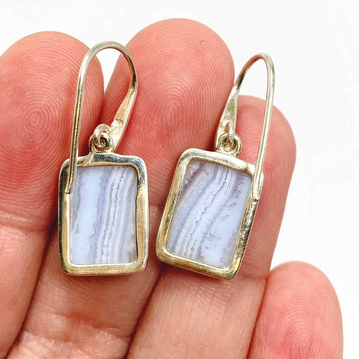 Blue Lace Agate Rectangular Cabochon Earrings PEGJ206