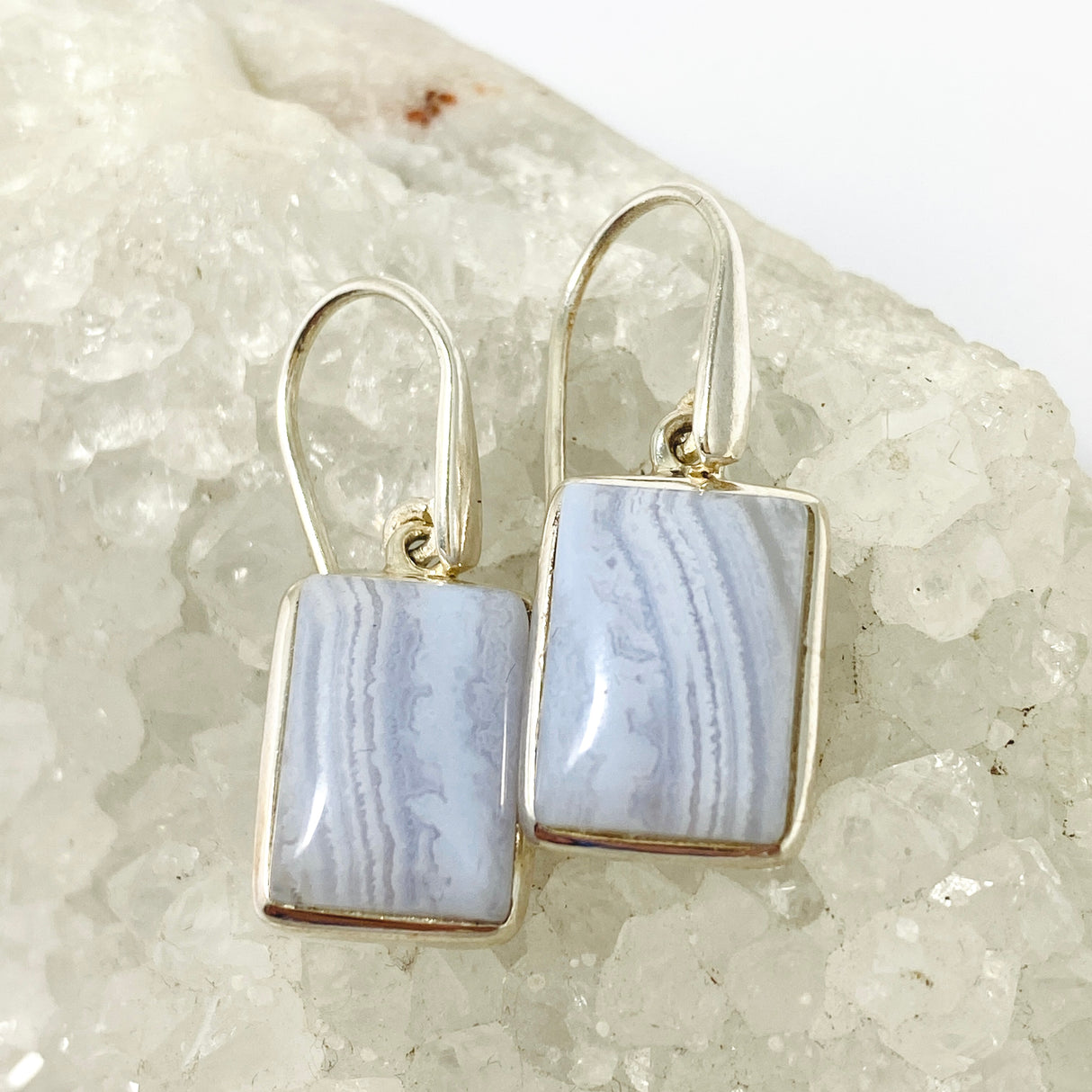 Blue Lace Agate Rectangular Cabochon Earrings PEGJ206