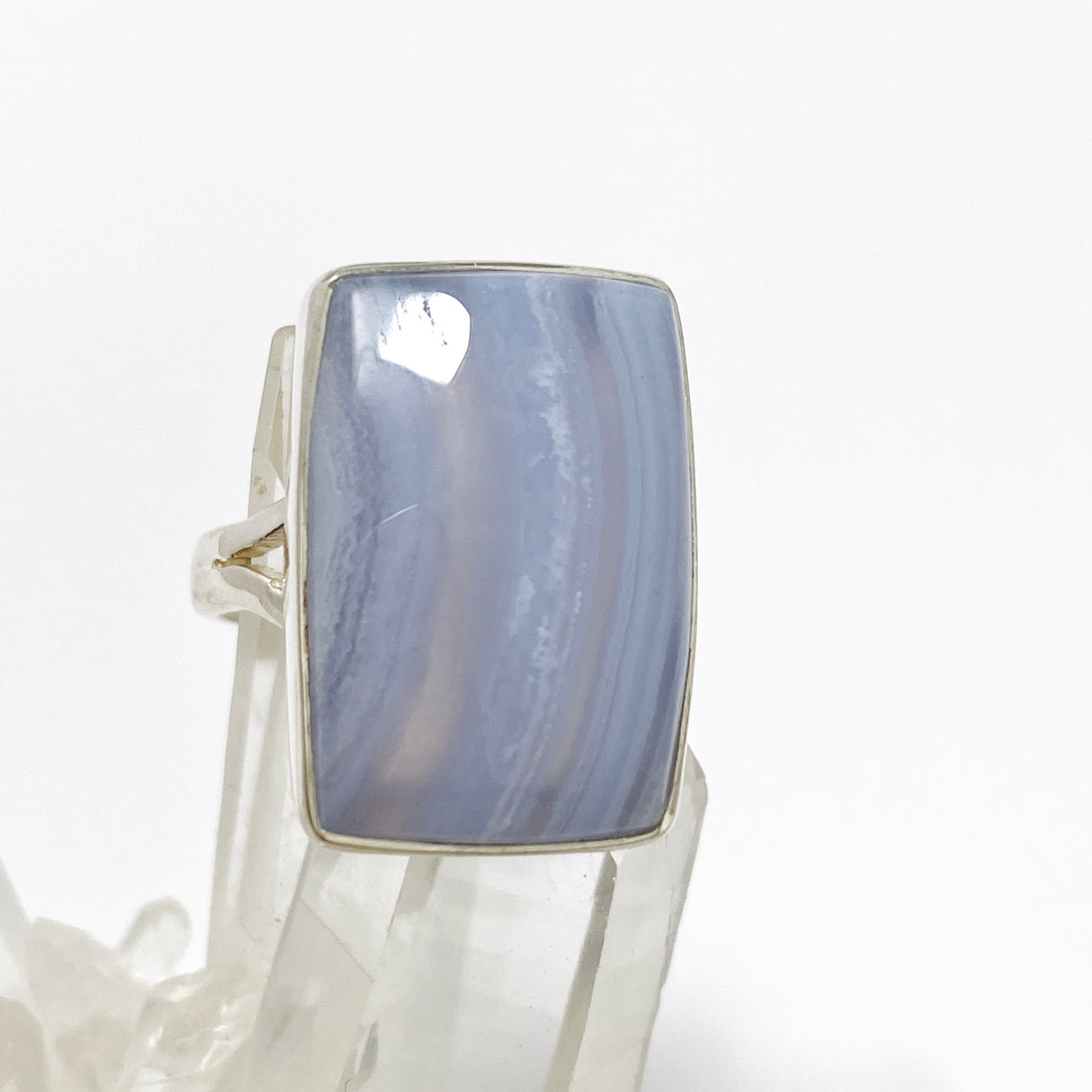 Blue Lace Agate Rectangular Cabochon Ring Size 8 KRGJ3382