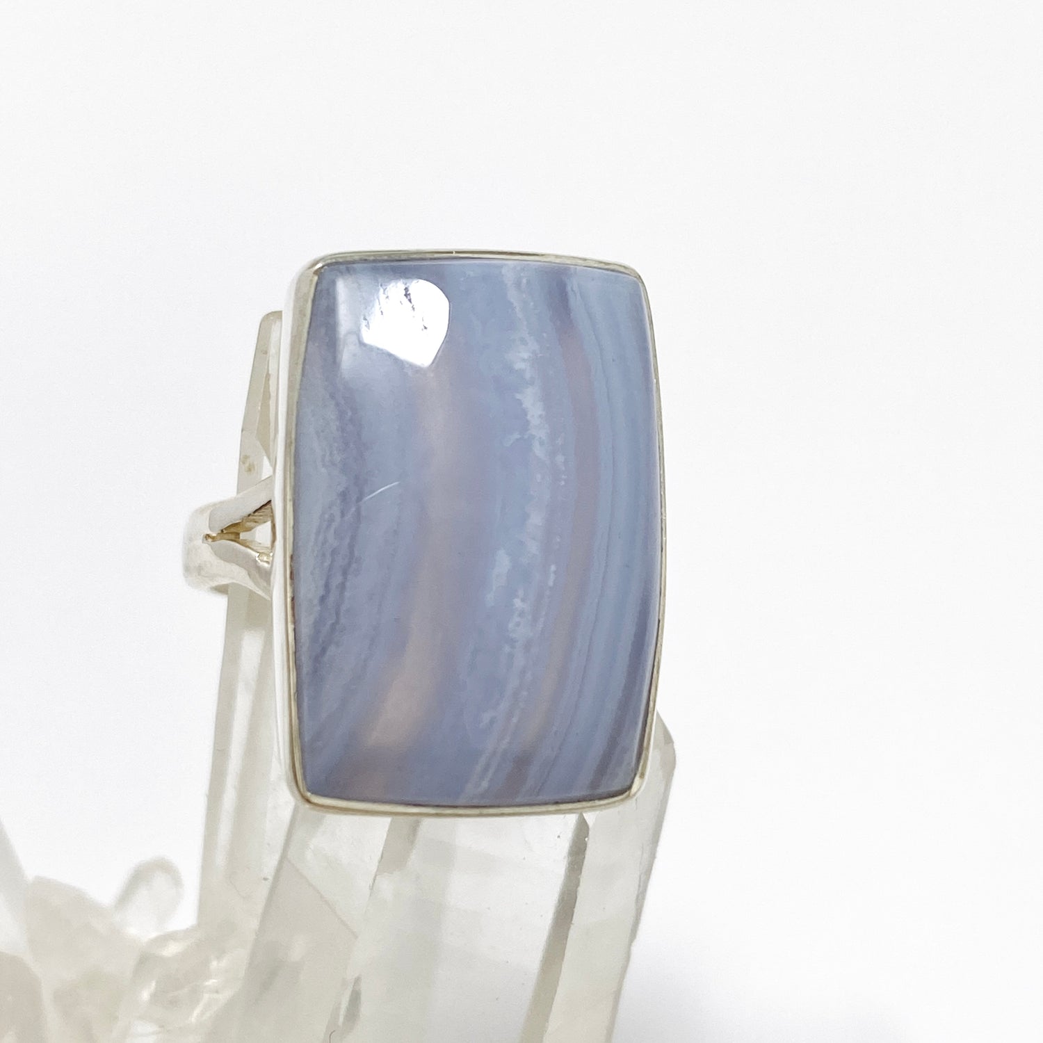 Blue Lace Agate Rectangular Cabochon Ring Size 8 KRGJ3382