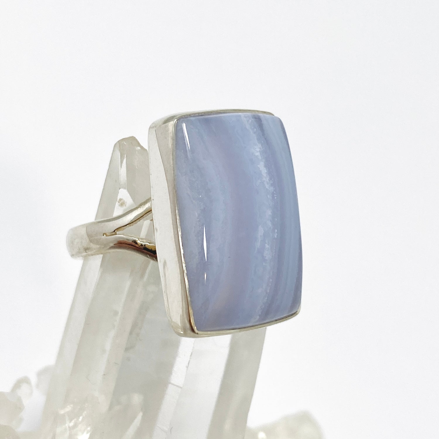 Blue Lace Agate Rectangular Cabochon Ring Size 8 KRGJ3382
