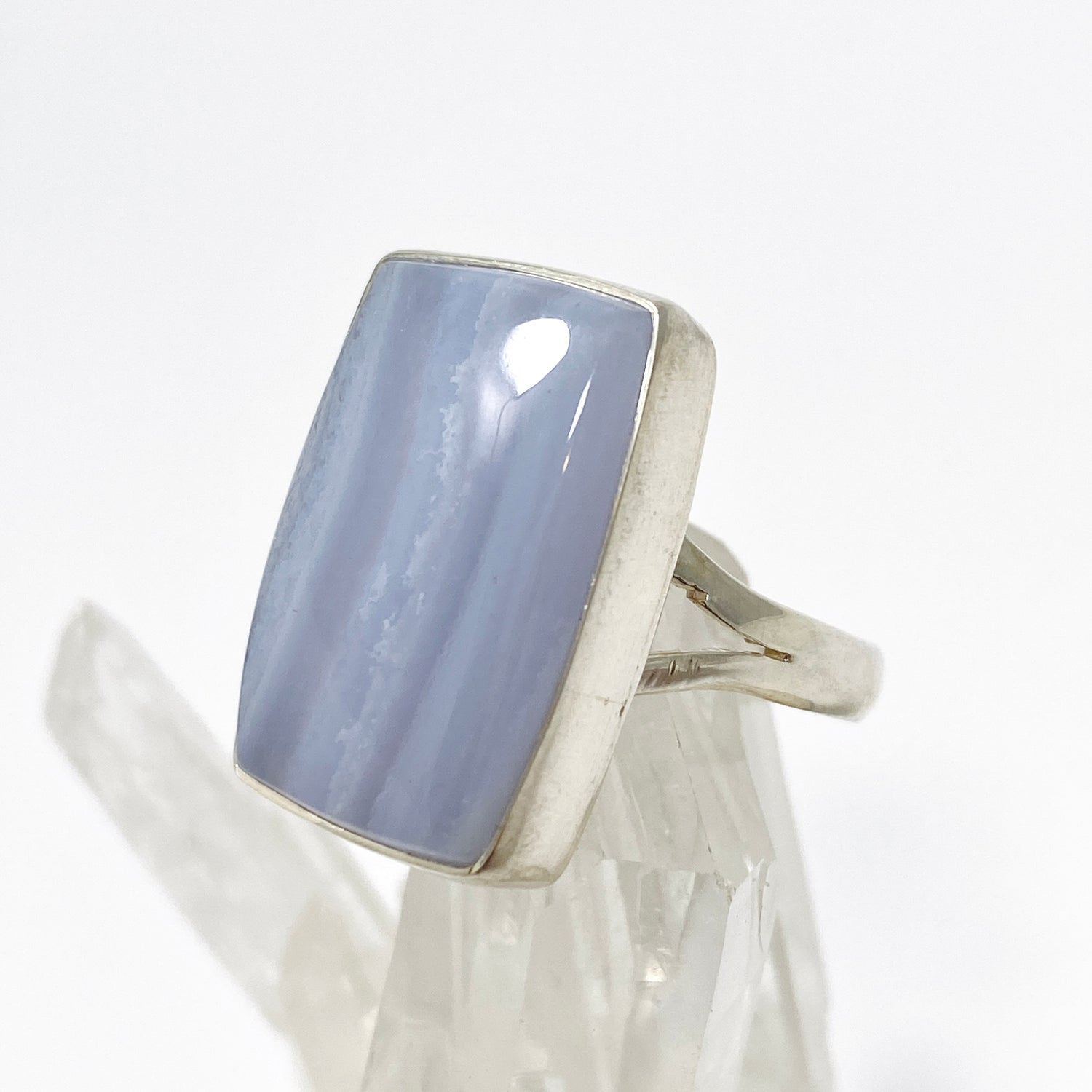 Blue Lace Agate Rectangular Cabochon Ring Size 8 KRGJ3382