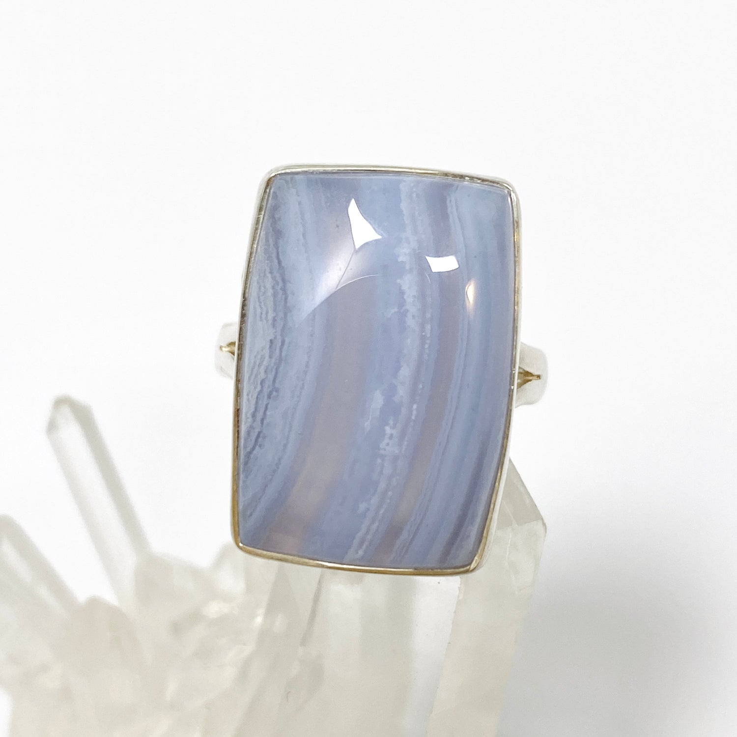 Blue Lace Agate Rectangular Cabochon Ring Size 8 KRGJ3382
