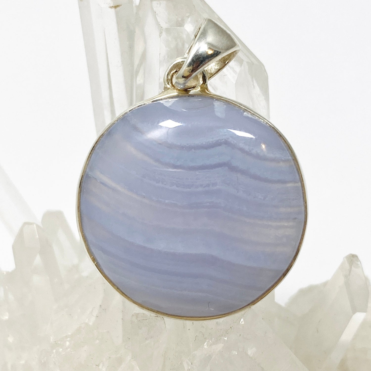 Blue Lace Agate Round Cabochon Pendant KPGJ4817
