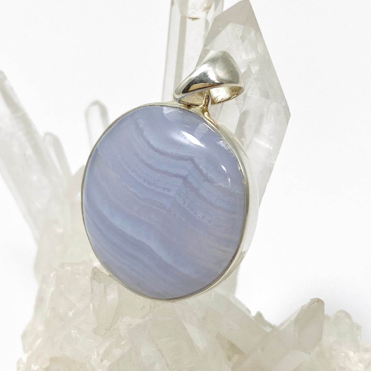 Blue Lace Agate Round Cabochon Pendant KPGJ4817