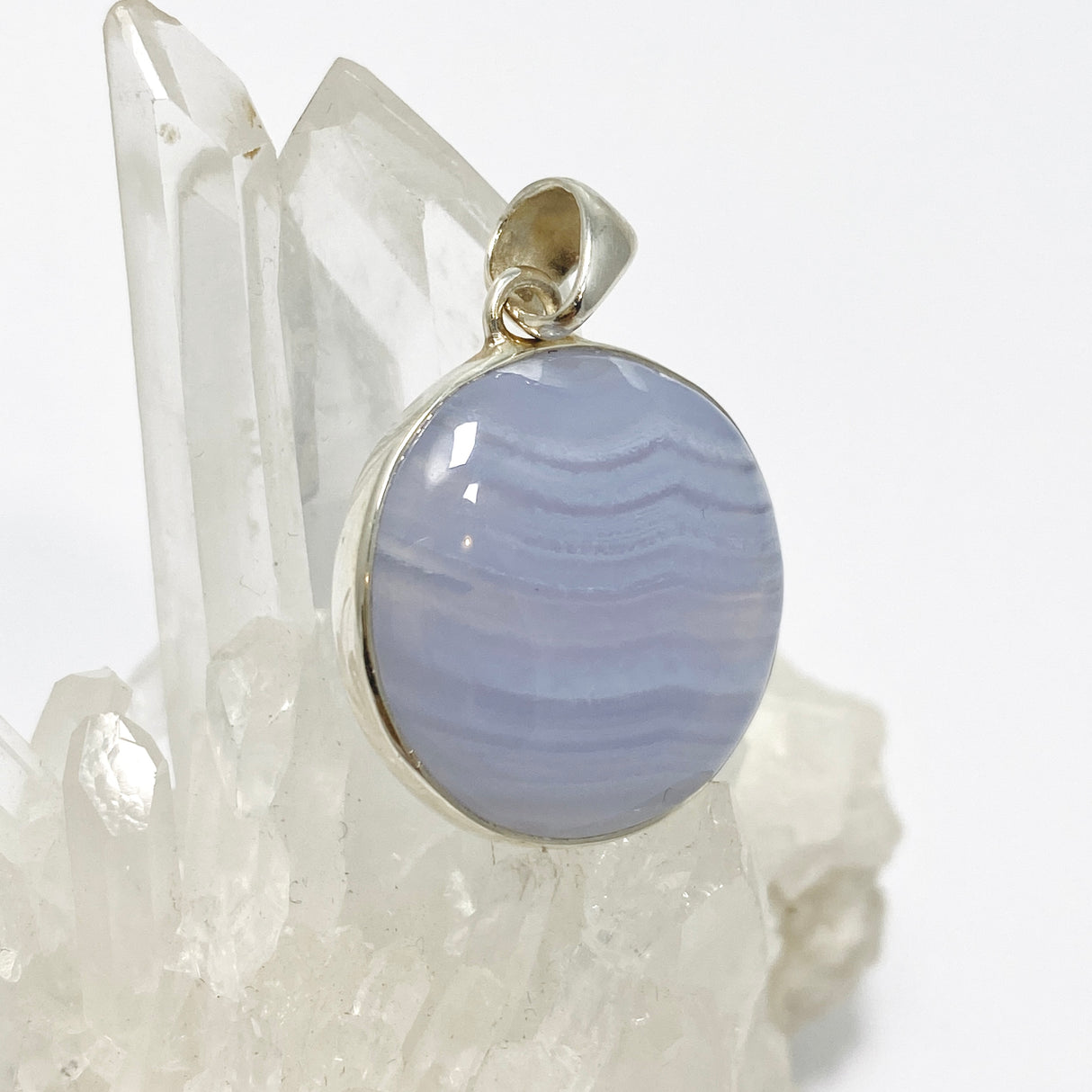 Blue Lace Agate Round Cabochon Pendant KPGJ4817