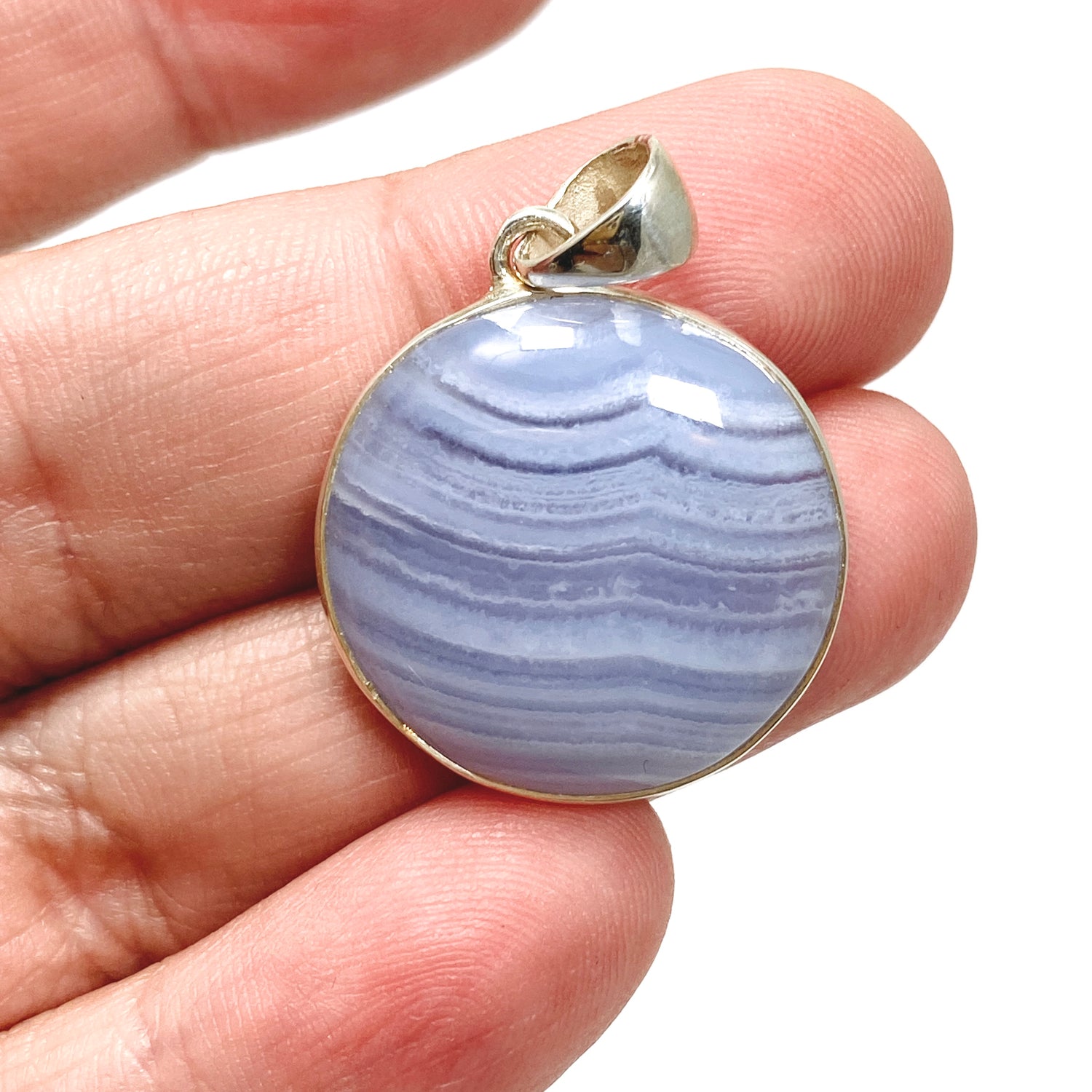 Blue Lace Agate Round Cabochon Pendant KPGJ4817