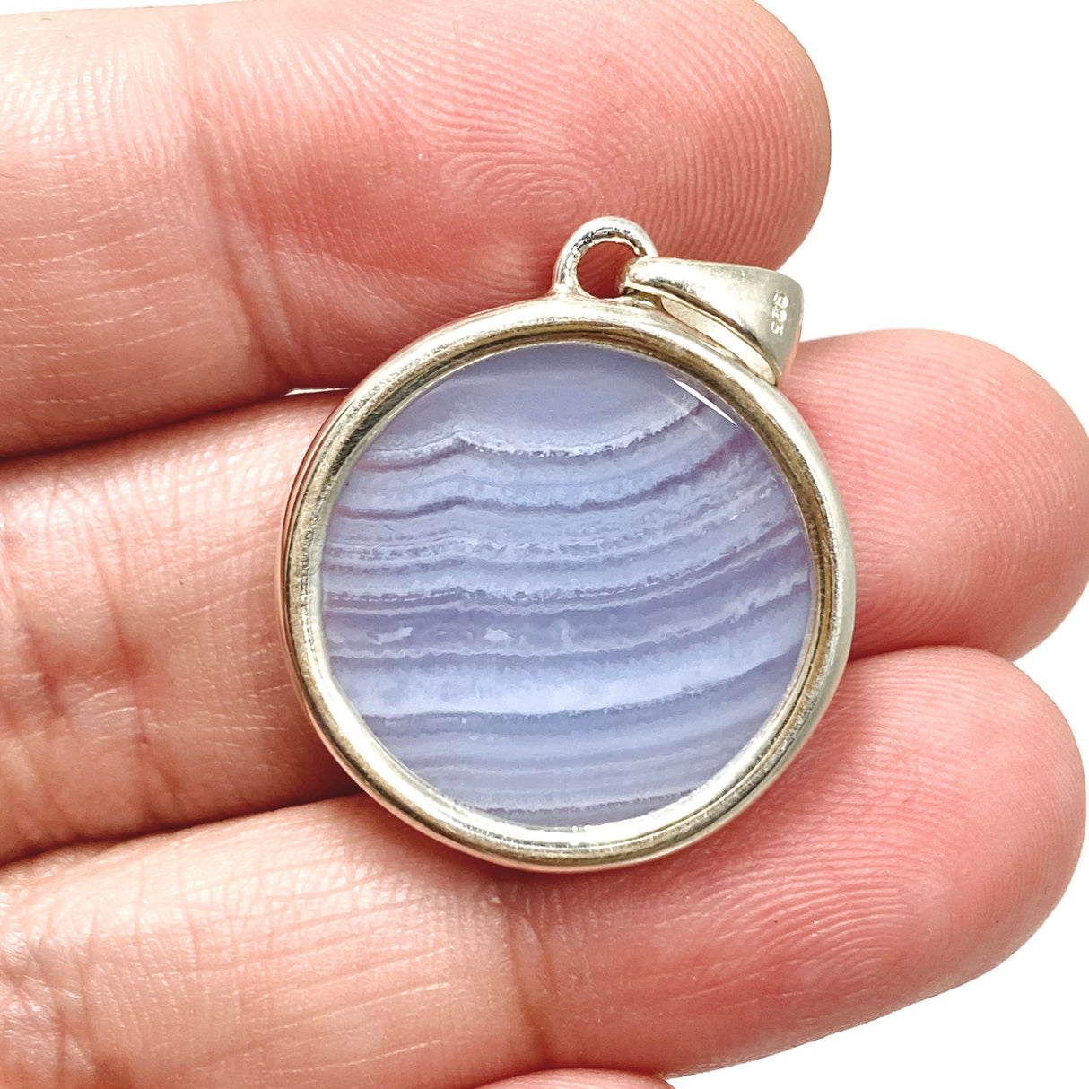 Blue Lace Agate Round Cabochon Pendant KPGJ4817