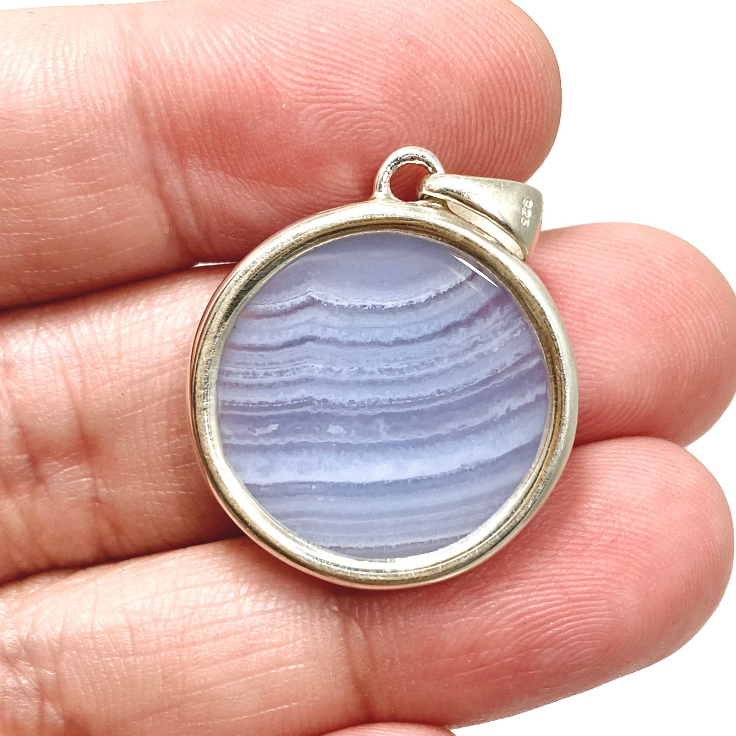 Blue Lace Agate Round Cabochon Pendant KPGJ4817
