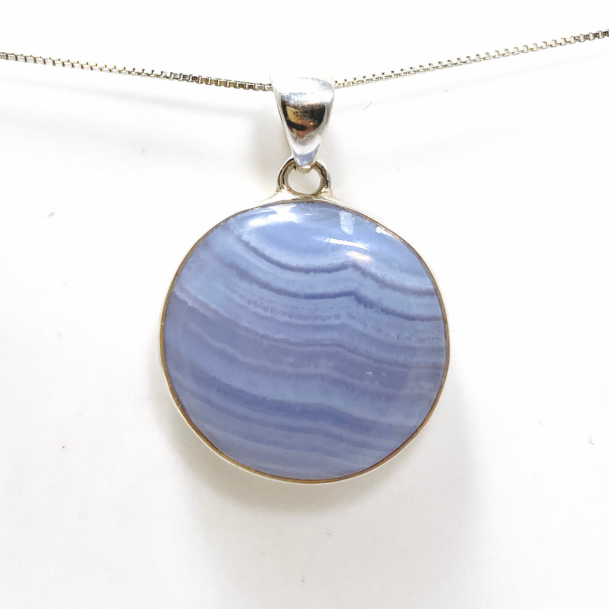 Blue Lace Agate Round Cabochon Pendant KPGJ4817