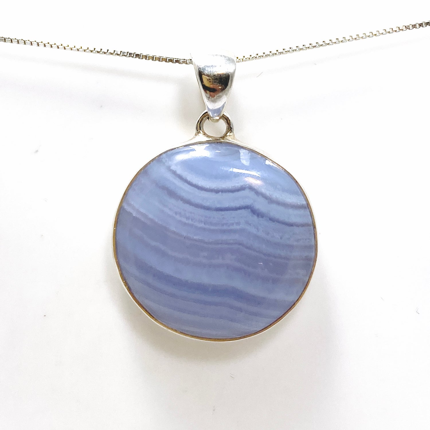 Blue Lace Agate Round Cabochon Pendant KPGJ4817