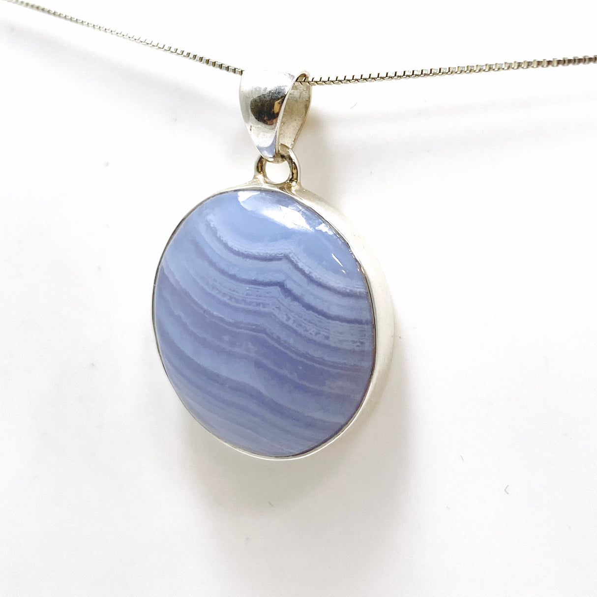 Blue Lace Agate Round Cabochon Pendant KPGJ4817