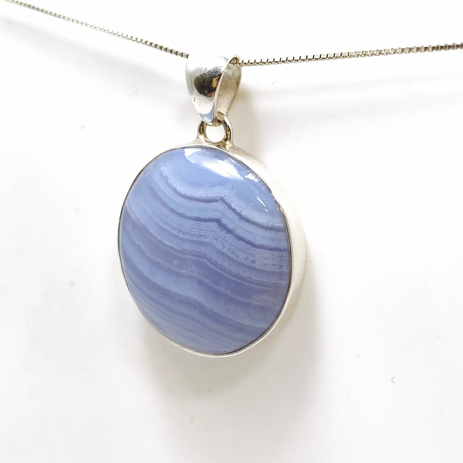 Blue Lace Agate Round Cabochon Pendant KPGJ4817