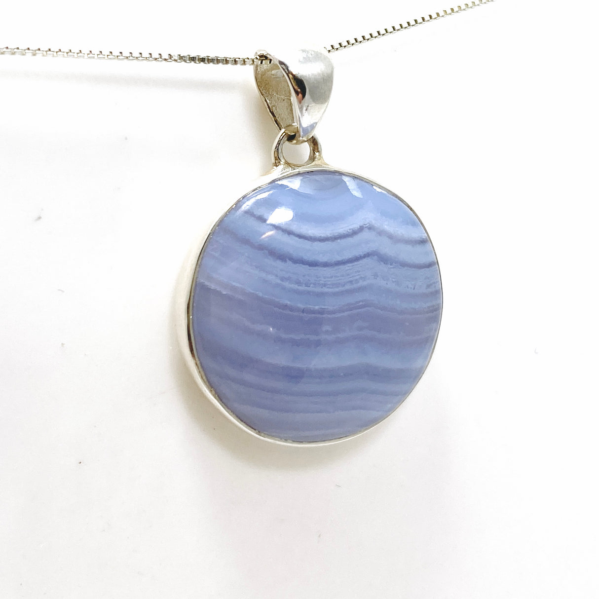 Blue Lace Agate Round Cabochon Pendant KPGJ4817