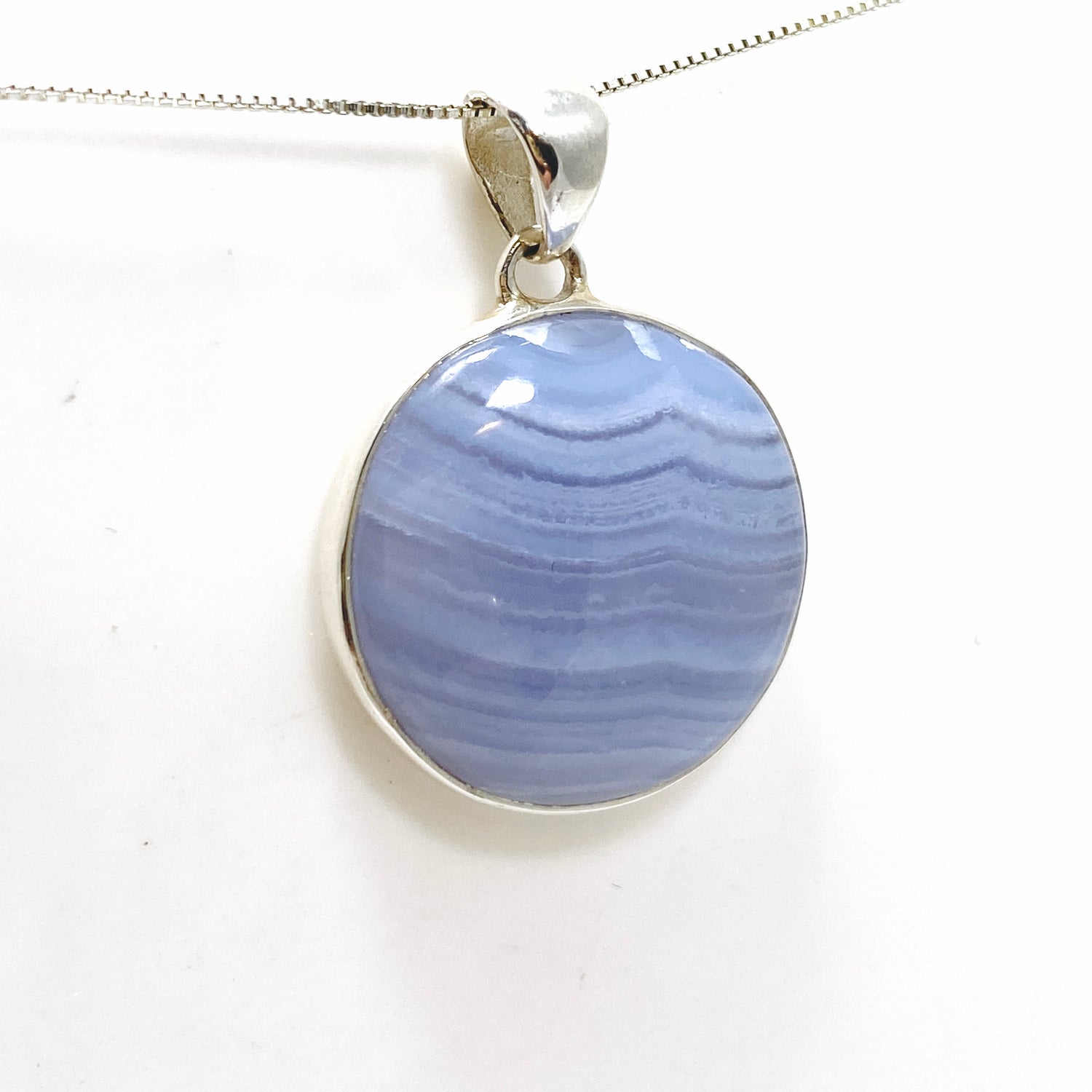 Blue Lace Agate Round Cabochon Pendant KPGJ4817