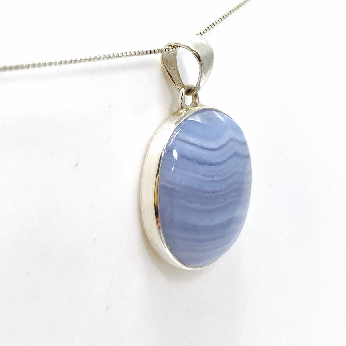 Blue Lace Agate Round Cabochon Pendant KPGJ4817