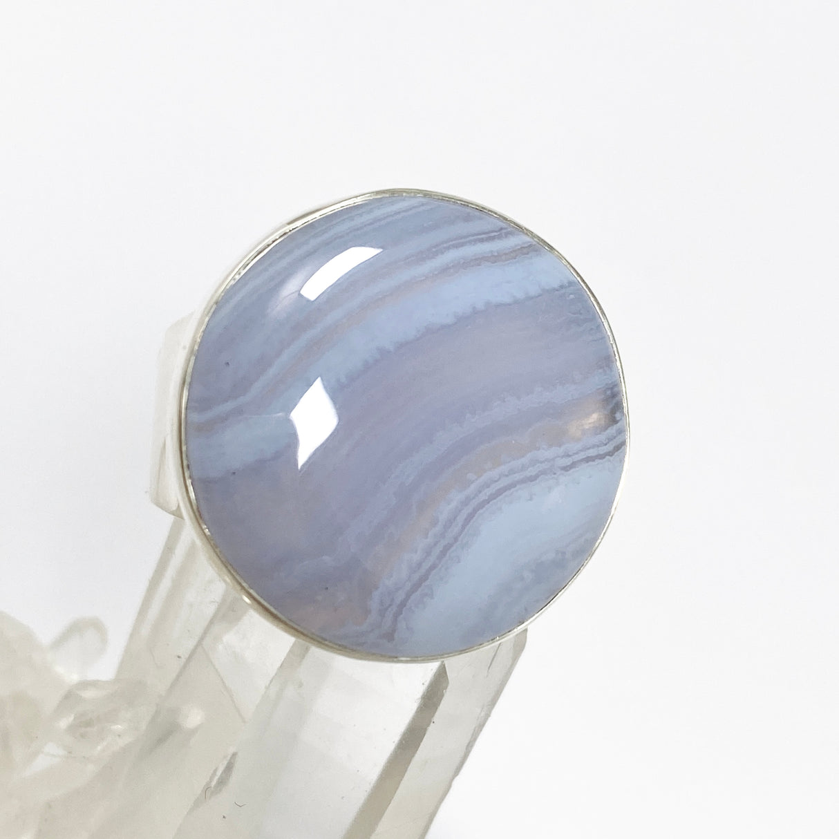 Blue Lace Agate Round Cabochon Ring Size 11 KRGJ3371