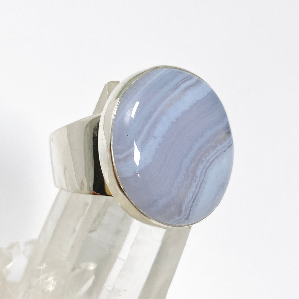 Blue Lace Agate Round Cabochon Ring Size 11 KRGJ3371