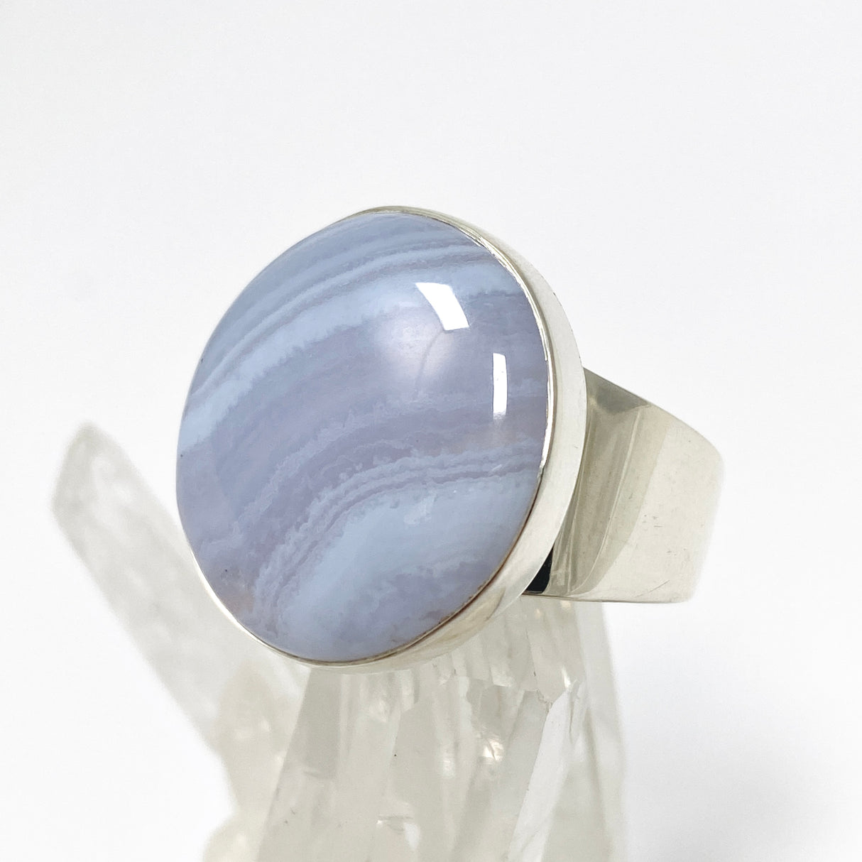 Blue Lace Agate Round Cabochon Ring Size 11 KRGJ3371