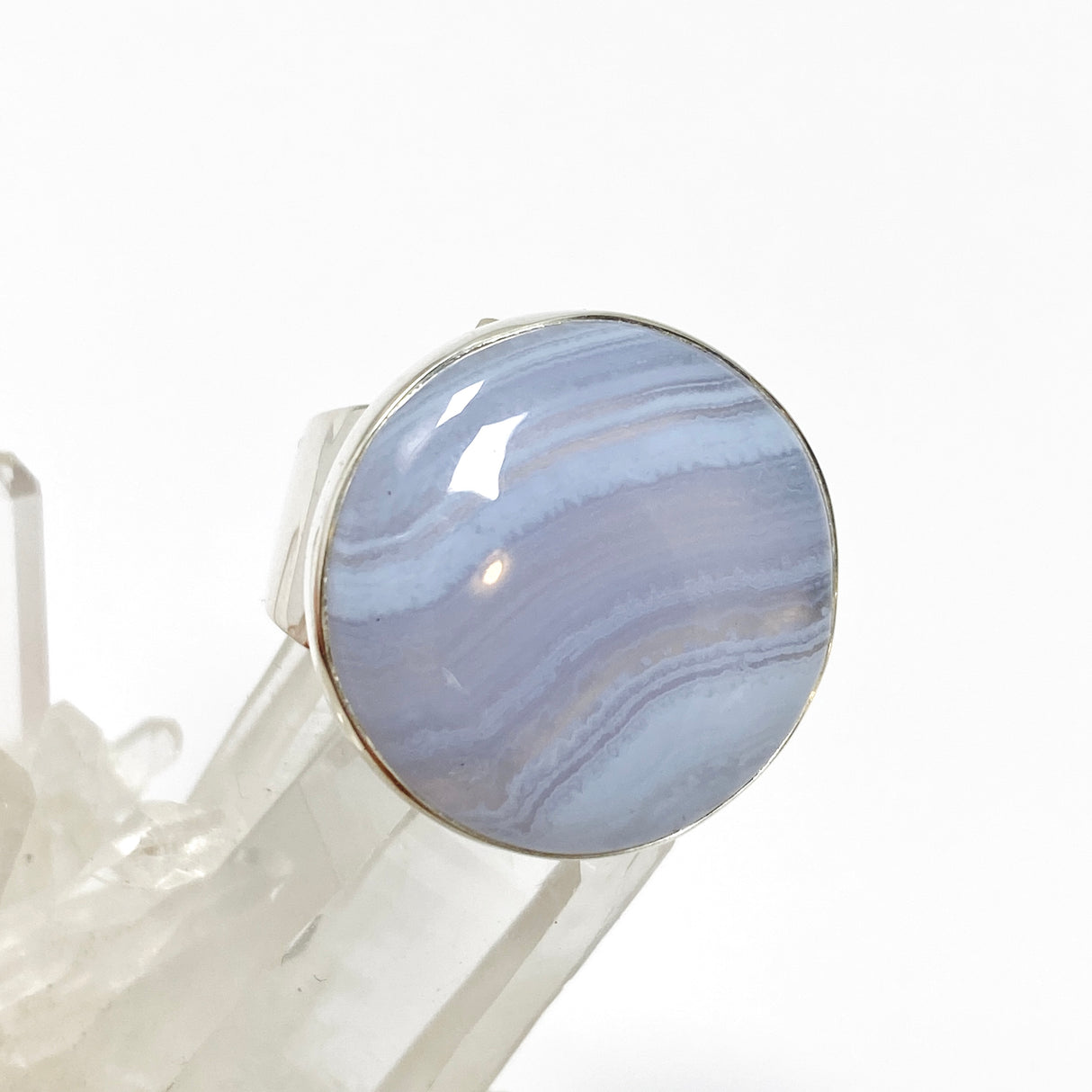 Blue Lace Agate Round Cabochon Ring Size 11 KRGJ3371