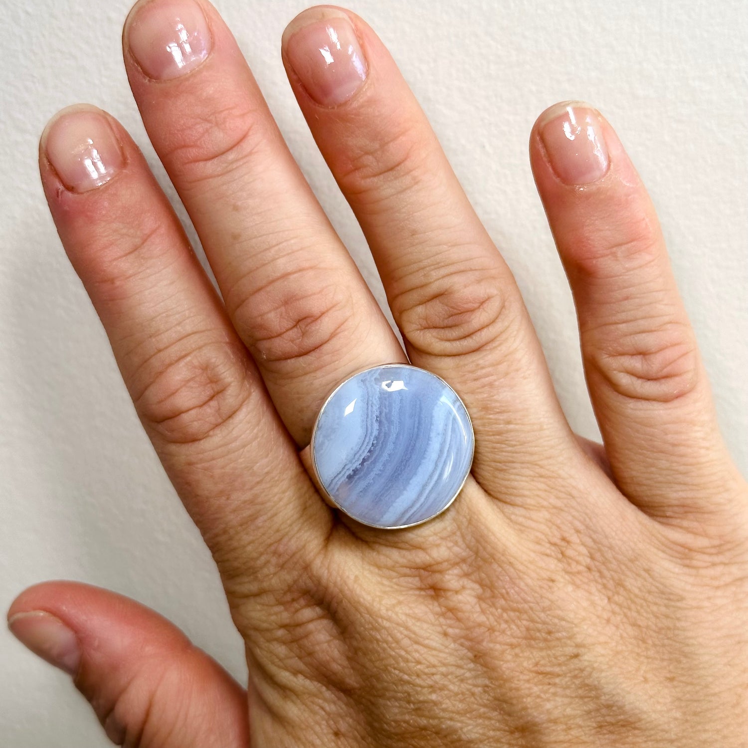 Blue Lace Agate Round Cabochon Ring Size 11 KRGJ3371