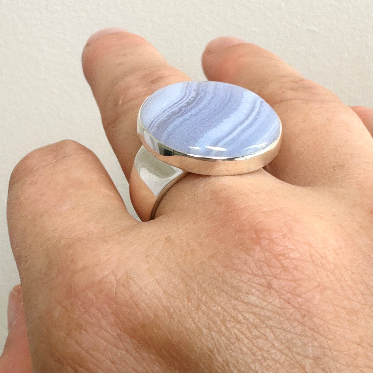 Blue Lace Agate Round Cabochon Ring Size 11 KRGJ3371