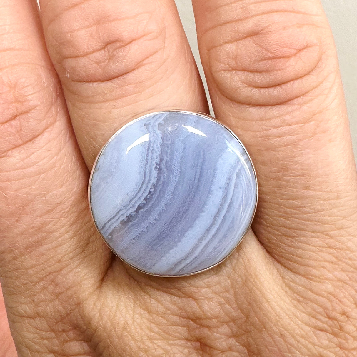 Blue Lace Agate Round Cabochon Ring Size 11 KRGJ3371