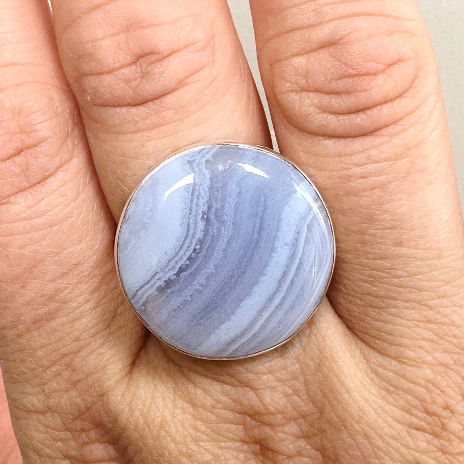Blue Lace Agate Round Cabochon Ring Size 11 KRGJ3371