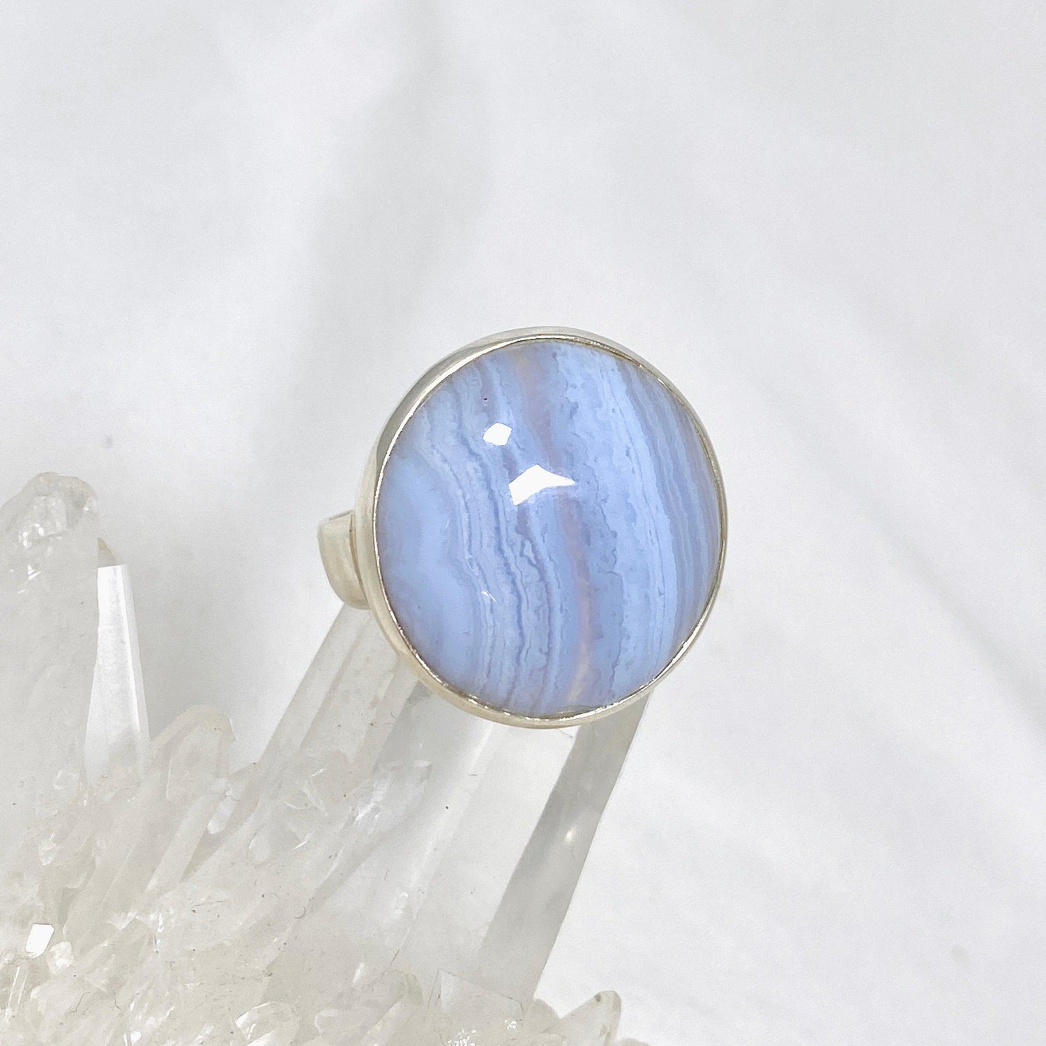 Blue Lace Agate Round Ring Size 10.5 PRGJ485 - Nature's Magick