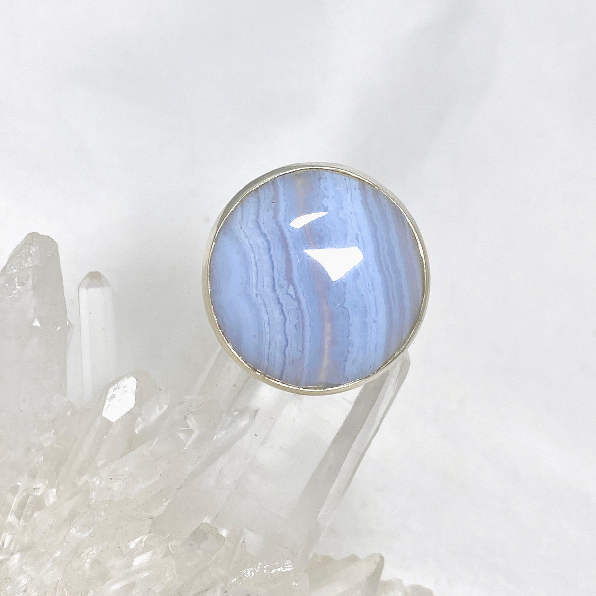 Blue Lace Agate Round Ring Size 10.5 PRGJ485 - Nature's Magick